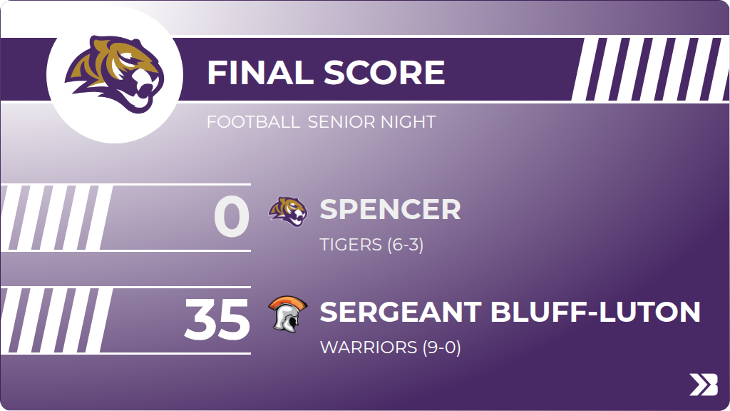 Senior Sergeant Sign Bound | Spencer vs. Sergeant Bluff-Luton | Football | 2026-27 | 10/23/2026